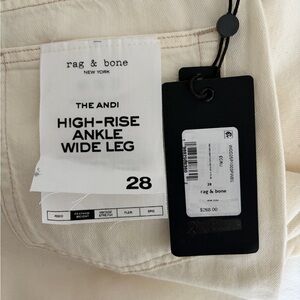 NWT Rag & Bone the Andi High-Rise Ankle Wide Leg Pants in Cream size 28